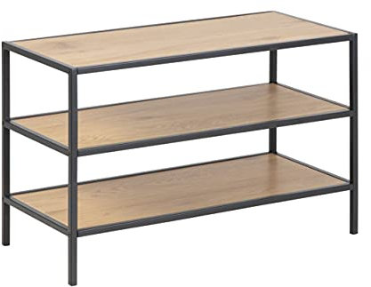 AC Design Furniture Jörn Schuhregal mit 2 Ablagen in Wildeiche Optik und Schwarzem Stahlrahmen, Schuhschrank til Flur, Flurmöbel, B: 77 x H: 50 x T: 35 cm