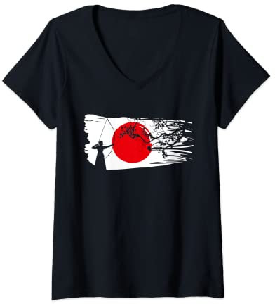 Damen Yumi Bogen Kyudo Japanisches Bogenschießen T-Shirt mit V-Ausschnitt