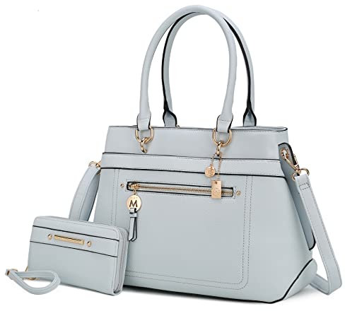 MKF Collection Umhängetasche mit Handgelenktasche für Damen, veganes Leder, Tragegriff oben, Crossbody-Tasche, Gardenia hellblau, Large