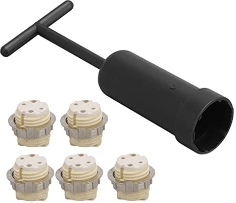 Douille de Culot d'ampoule G9, Mini Mécanisme à Ressort Léger Support de Lampe en Céramique G9 Anneau Extérieur en Alliage de Zinc serré 5 Pièces avec Outil de Retrait de Bague de Douille pour