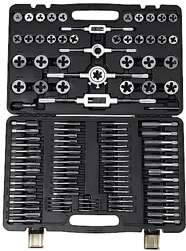 VEVOR Set di Filiere Maschi Utensili per Filettatura Misura Metrica M2-M18 110 Pezzi in Totale, Set per Rubinetti Matrici in Lega di Zinco Utensili per Filettature in Valigetta, Set Rubinetti Chiavi