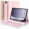IVEOPPE Funda con Teclado Samsung Galaxy Tab A9 8.7 Pulgadas 2023, Teclado Samsung Tab A9 (SM-X110/X115/X117), Funda Teclado Español Ñ Bluetooth Retroiluminado Desmontable para Samsung A9 8.7, Rosa