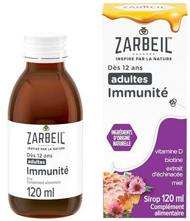 Zarbeil | Sirop Immunité Adultes (flacon de 120 ml) – Complément alimentaire à la vitamine D, biotine, extrait d’échinacée et miel – Soutien du système immunitaire, à partir de 12 ans