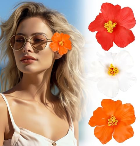 Wondsea 3 pièces pinces à cheveux fleur hawaïenne pour femme, pince à cheveux plumeria hibiscus, pinces à cheveux fleur antidérapante, pince à cheveux antidérapante pour fixer les cheveux
