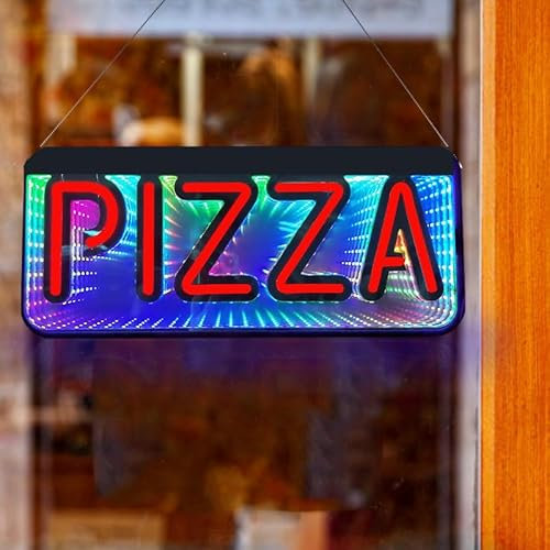 DS&DV Boutique Néon Logo 19 Pouces Ouvert logo Pizza 3D Effet Coloré Light Business Café Bar Double Logo Promotionnel (Changement de couleur, Pizza)