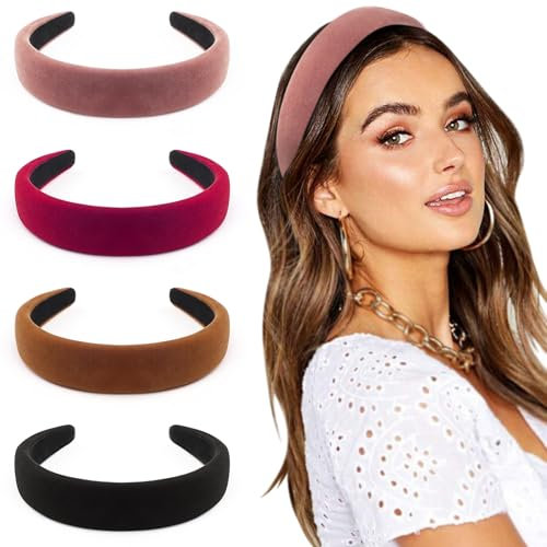 DRESHOW 4 Pièces Bandeaux pour Femmes et Filles Velours Doux Bandeau Mode Boho Large Barrettes à cheveux Non glissant Cheveux Accessoires