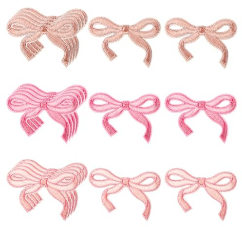 Lyreh 18pcs Bow Patches, Polyester Embroidered Iron on Bow Patches Practical Cute Decorations Supplies for Hats Bags Shoes Jackets Pants Skirts Coats (3 Colors)
