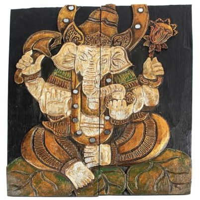 Oriental Galerie Ganesha Wandbild 2-teilig Klappbar mit Öse Aufstellbild Holzbild Klappbild Bild Relief 50cm