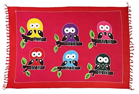 Ciffre Original Yoga Sarong Pareo Wickelrock Strandtuch Rund ca 170cm x 1110cm Handtuch Schal Kleid Wickeltuch Wickelkleid Eulen Familie Bunt