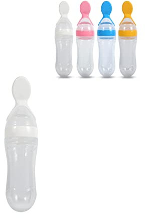 Cuchara Dispensadora de Comida de Silicona, Haofy 90 ml Bebe Biberón con Cuchara, Biberón de Alimentación A Prueba de Fugas para Infantil Bebés y Niños Pequeños Alimentador,