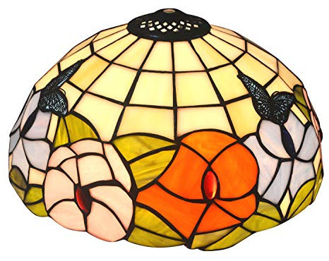 Premium Tiffany Lamp Shade, Butterfly and Flower Design, Stained Glass is Handmade, 12 Inches Dia, Replace The Lampshade of The Table lamp, Exclusion Accessories, Pack of 1 by NoBeiYi
