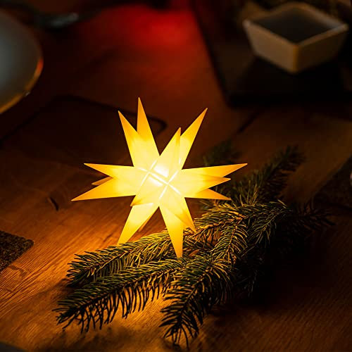 Novaliv Weihnachtsstern LED Dekostern Klein 12cm GELB mit Batteriefach für 3 AA Batterien 6h Timerfunktion (1,5m Kabel) für Innen & Aussen 3D Stern 18 Zackig Leuchtstern LED Weihnachtsstern beleuchtet