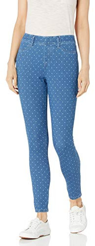 Amazon Essentials Jeggings de Punto Elástico sin Cordones (Disponible en Tallas Grandes) Mujer, Lavado Índigo Blanco Lunares, XL