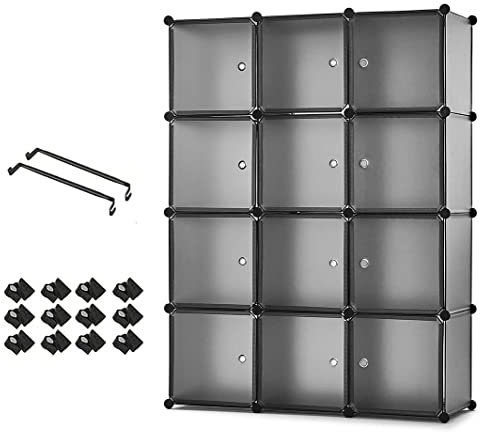 Mondeer Kleiderschrank, Steckregal Kunststoff, Garderobe Schrank Steckregalsystem, mit 2 Kleiderstange, DIY Modular Schrank für Platzsparende, Grau - 110 x 37 x 145 cm (B/T/H)