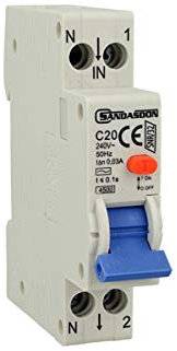 Interruttore Magnetotermico Differenziale, RCBO 1P+N C32 32A, Tipo AC Curva C 30mA 6000A, Salvavita Slim Da 1 Modulo DIN, 2 Poli 220V