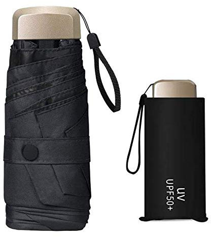 Jzhen Mini Regenschirm, Taschenschirm Windsicher Sonnenschutz Reiseschirm, Freien UV Faltender Regenschirm, leicht & kompakt(schwarz)
