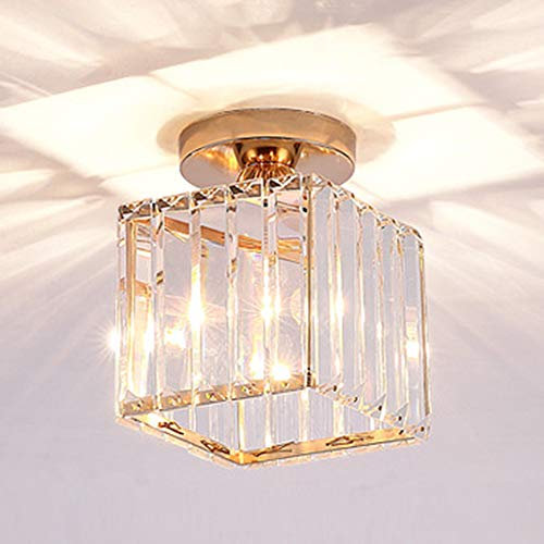 Mengjay Vintage Pendelleuchte schwarz Drahtleuchte mit Kristall, Retro E27 Edison Fassung Hängelampe Pendellampe für Wohnzimmer Esszimmer Restaurant Keller Dekor (Goldene-Quadrat)