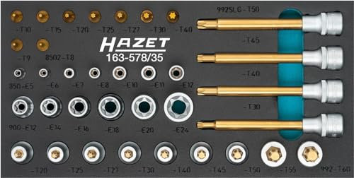 Hazet Schraubendreher-Steckschlüsselsatz TORX 163-587/35, 35-teilig, mit 1/4 und 1/2 Zoll Vierkant, Innen- und Außen-TORX, Größen E6-E24 und T8-T50 für vielseitige Anwendungen