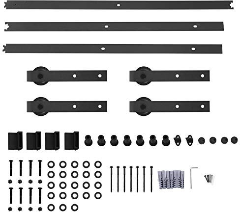 Sliding Barn Door Hardware Kit, 10 FT/304cm Hanging Door Rail Kit for Double Door, Carbon Steel Slide Track Rail Hanger Roller Wood Cupboard Barn Door Hardware Closet Track System Kit