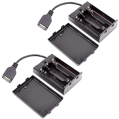TEAYIR (Pack of 2) 3 AA Battery Holder, 3 AA Battery Case Box Holder 4.5-5V with Cover and On/Off Switch, with USB Cable