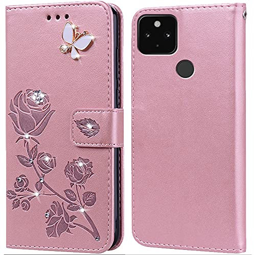 PKQTOP Hülle für Google Pixel 4A 5G Handyhülle,Klappbar Tasche Case,Standfunktion,Kartenfach,Silikon Bumper,Stoßfeste Schutzhülle Cover für Google Pixel 4A 5G
