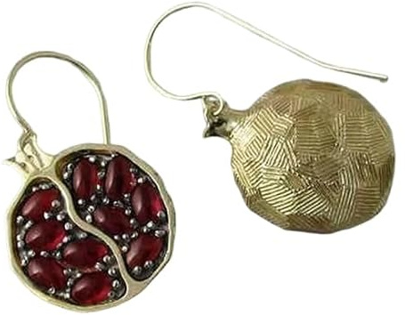 TYUTYU Ohrringe Vintage Obst Fresh Rot Granat Anhänger Halskette Gold Farbe Harz Stein Granatapfel Schmuck Geschenk für Frauen Geschenke (Metal Color : Earring)