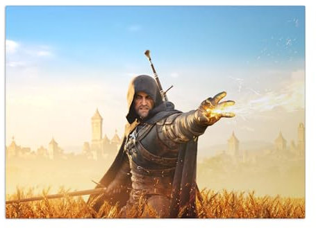 Displate Witcher Metallposter Witcher Poster Witcher 3 Poster Witcher Deko Witcher Plakatte Witcher 3 - Wild Hunt Characters Horizontal - Geralt Igni Poster 32x45cm