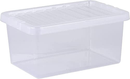 TENLITE PACK OF 2 Large Storage Box with Lid Strong Plastic Stackable Nestable Container Home Office Clear (11 Litre)