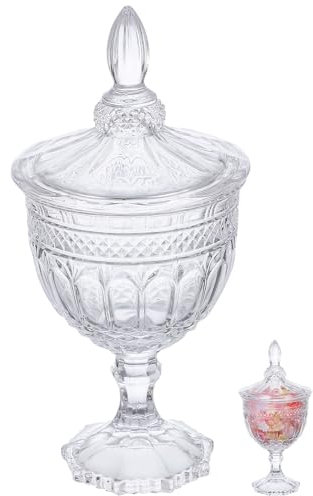 Angoily Bonbonschale mit Glasfuß Und Deckel Durchsichtige Bonbonschalen Kristall- Bonbonglas Keksdose Dekoratives Apothekerglas Süßigkeiten- Buffetbehälter für Buffet Party Zuhause Büro