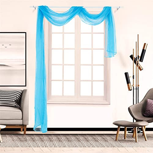 SCHOAL Voile Querbehang Transparenter Freihandbogen Uni Freihanddeko einfarbig Deko Gardinen Dekoschals Vorhang Wohnzimmer Gardinenschals 1 Stück HxB 135x500cm Blau #2