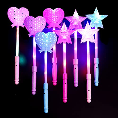 Liuer 4PCS Baguette Magique Lumineuse Baguette de Princesse Baguette de Fée Baguette Sorciere Baguette Magique pour Cosplay Princesse,Costume,Fête d'anniversaire