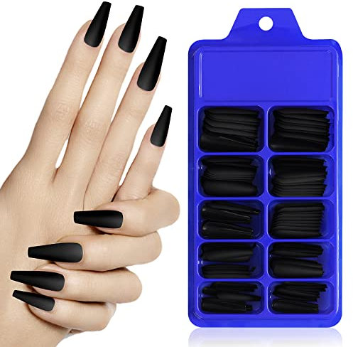 WLLHYF Uñas postizas mate, 100 unidades de ataúd, bailarina, puntas acrílicas para uñas, bricolaje, diseño, decoración