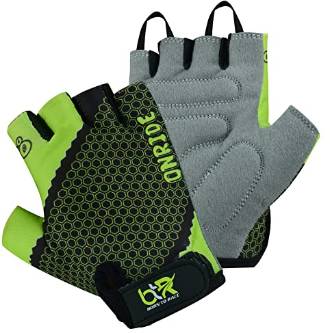 Kids Cycling Gloves Boys Girls Children Scooter BMX Bike Cycle Bicycle Riding Mitts Half Finger Gloves (Green, XXS (Age 7 to 8 Year))