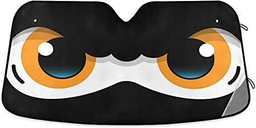 Parasol para coche con ojos negros amarillos, fácil de plegar y almacenar, 140 x 76 cm