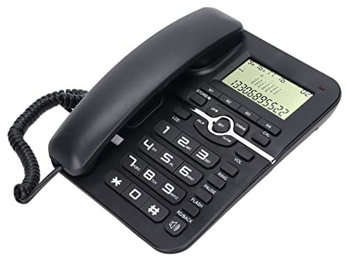 Schnurgebundenes Telefon, Festnetz-Tischtelefon mit Anrufer-ID-Anzeige, FSK/DTMF Dual Systems, Büro Haus Festnetztelefone für Zuhause (Schwarz)