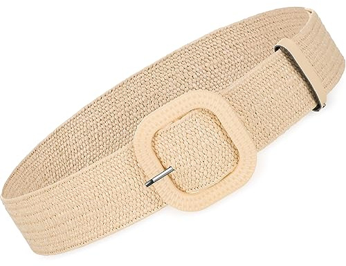 Ceinture élastique tissée en paille pour femme, robe bohème, ceintures tressées, ceintures d'été tissées pour femmes, robe, pantalon, plage, blanc, approximately 47.24 inches/ 120 cm in total length