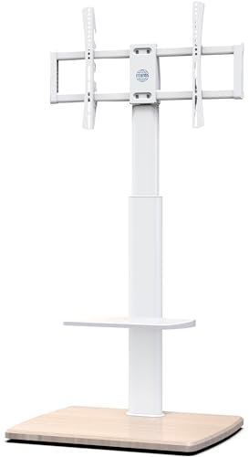 FITUEYES TV Floor Stand with Wood Base for 32-70 Inch, Tall TV Stand with 60° Swivel & Height Adjustable, Universal Slim TV Mount with Shelf Max. VESA 600x400mm Holds 40kg