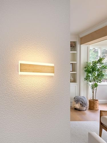 LUOLONG LED Wandleuchte Holz Lange Wandlampe Bambus 30cm Innen Lampe 3000K Wandleuchten 12W Modern Innenbeleuchtung Nachttischlampe Flurlampe Wandlampe für Schlafzimmer Wohnzimmer Treppenhaus