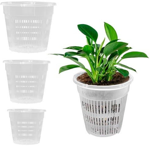 ALI2 Macetas para orquídeas, 15 unidades, plástico transparente, calibre 110 mm, 140 mm en 160 mm, 5 unidades, plástico transpirable, para interior y exterior, con ranuras