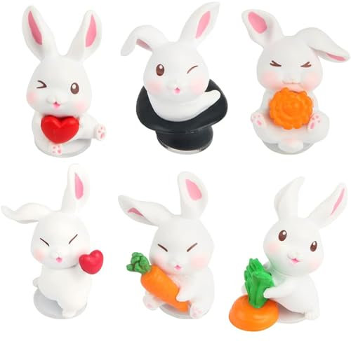 6 Stück Kaninchen Osterdeko, Miniatur Kaninchen Figuren Osterhasen,Mini Harz Kaninchen Osterdeko für Cake Topper, Kindergeburtstag, Gartendekoration, Miniatur Bonsai Dekor