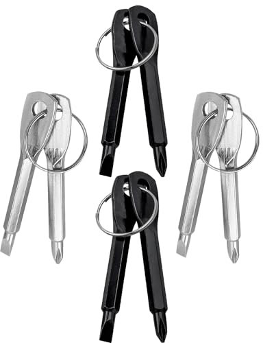 Gasea 4 Piezas Destornilladores de llavero, Destornillador de Bolsillo Llaves Mini Herramienta Multifuncional de Bolsillo de Cabeza Plana y Phillips Mini Destornillador para Exteriores (Negro, Plata)