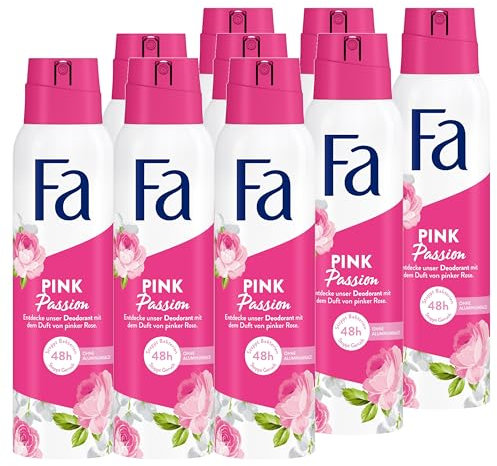 Fa Déodorant en spray Pink Passion (9 x 150 ml), déodorant au doux parfum de rose rose, déodorant sans aluminium pour une protection jusqu'à 48 h, ne laisse aucun résidu de déodorant sur les vêtements