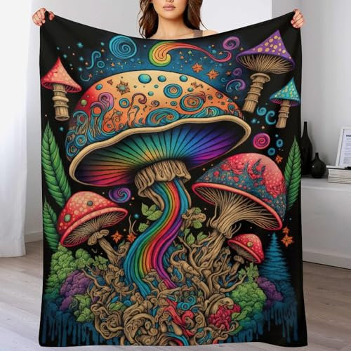 PAZZK Kuscheldecke Pilz Decke Tagesdecke - Weiche Flannel Decke Mit Muster Sofadecke - Baumwolldecke Wohndecke Sofaüberwurf Bettüberwurf （130×180cm）