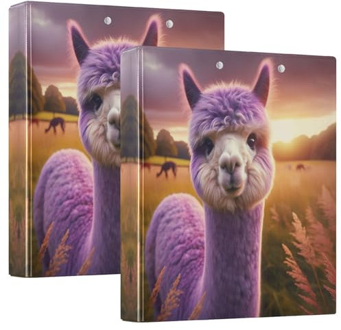 Purple Lama, Ordner mit 3 Ringen, 3,8 cm, für 200 Blatt, runder Ringbuch, langlebig, Basisordner für Schule, Büro, 2 Stück