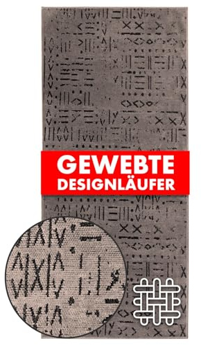 KARAT Premium Teppichläufer gewebt mit Muster - 80 x 100 cm, Braun - Flauschiger Baumwoll Teppich - Läufer für Küche, Flur & Wohnraum - Flurläufer Küchenläufer Flurteppich (Vena)