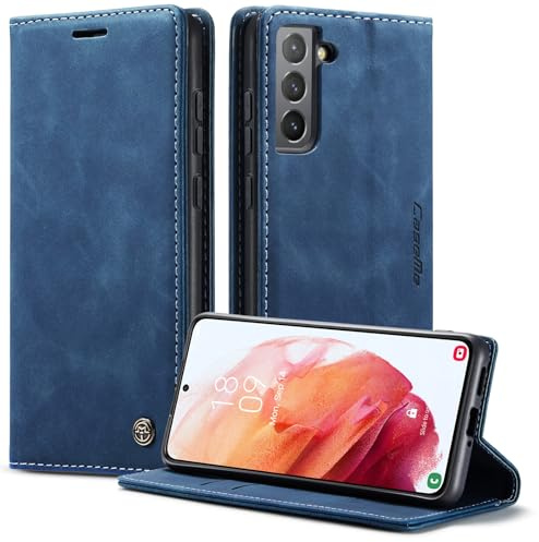 Phernykas Wallet Case for Samsung Galaxy S21 5G, Blue | Note Pocket 2-in-1 Faux Leather Flip Wallet Case – Magnetic Clasp, Built-in Kickstand, 2 Card Slots, Velvet-Soft Touch