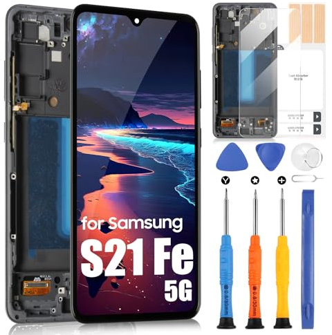 OLED LCD Display für Samsung Galaxy S21 Fe 5G LCD Bildschirm für Samsung S21 Fe 5G G990B SM-G990B Ersatz des Bildschirms Assembly mit Reparatur-Set (Schwarz mit Rahmen)