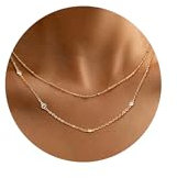 Dochais Damen Layered Anhänger Kette, Hypoallergene 14K Gold Vergoldet Zarte Mehrreihige Halskette, Wasserfest Einstellbare Kette mit Perlen/Coin/Herz/Zirkon, Modeschmuck Kette Gold für Frauen