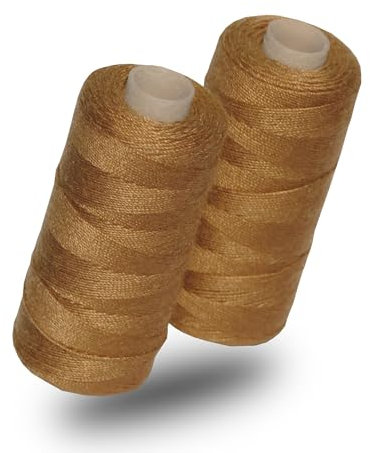 Lialina Braungold Lot de 2 fils en jean pour machine à coudre [2 x 150 m] – Certifié Oeko-Tex – Coutures comme dans l'original – Fil à coudre pour jeans extra fort N° 36 – Fil en jean pour machine à