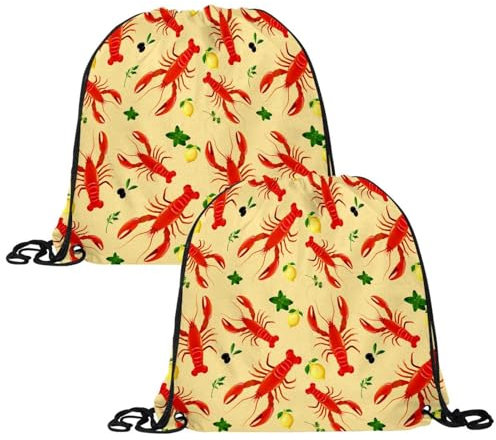 VAPOKF Turnbeutel mit Kordelzug, Turnbeutel aus Polyethylen, personalisierbar, für Schule, Fitnessstudio, Sport, Reisen, Hummer, Meeresfrüchte, Minze, Petersilie, Zitrone, Olive, 2 Stück, multi,
